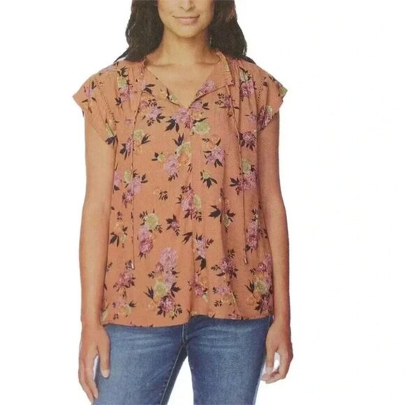BUFFALO Roses Floral Tie Front Blouse Size Large - Picture 1 of 8